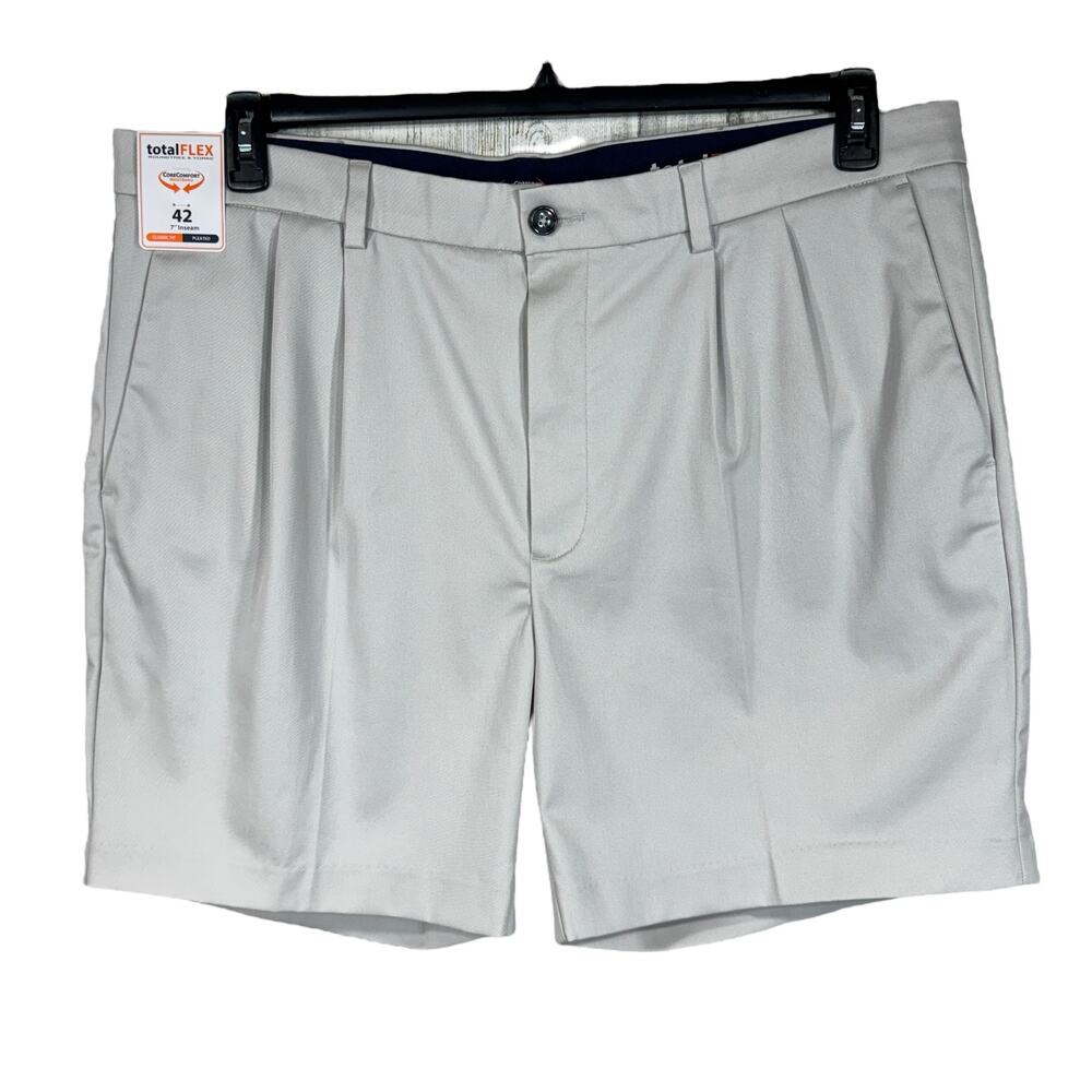 Roundtree & Yorke SZ 42 Total Flex Shorts Pockets Zip-Fly Classic Fit Pleated 7"